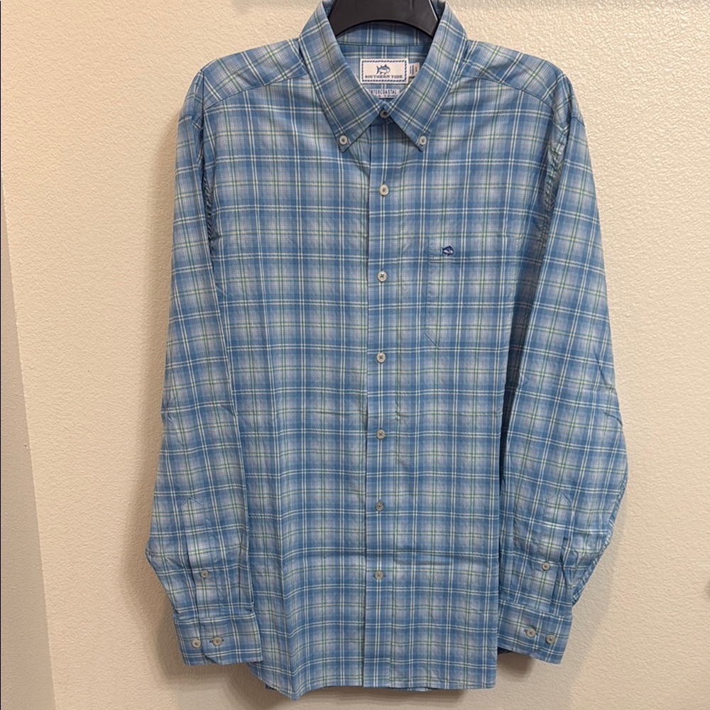 Southern Tide Intercoastal Breathable Plaid Shirt Men’s Size Large Blue